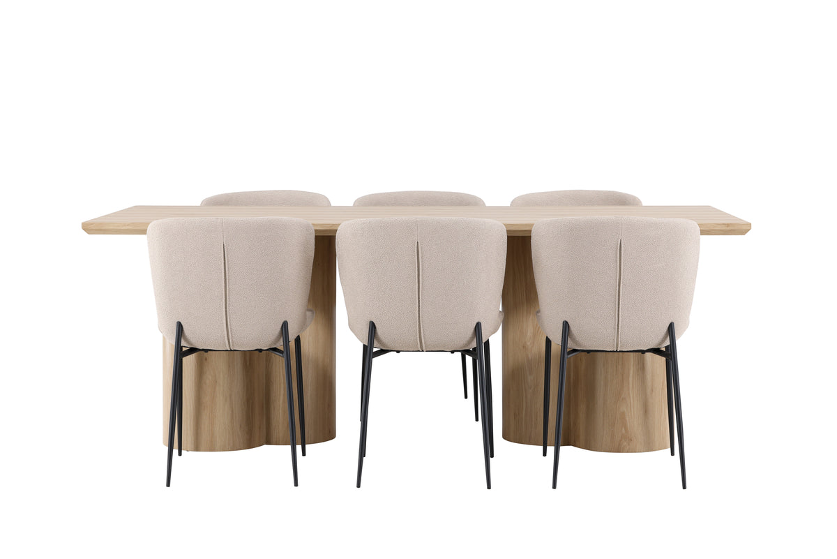 Venture Design Modesto & Olivia Matstolar 2-pack Beige + Rektangulära Matbord 210 x 100 Natur