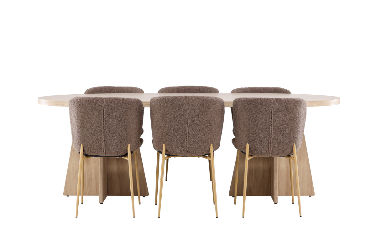Venture Design Bootcut & Modesto Ovala Matbord 230 x 115 Natur + Matstolar 2-pack Brun