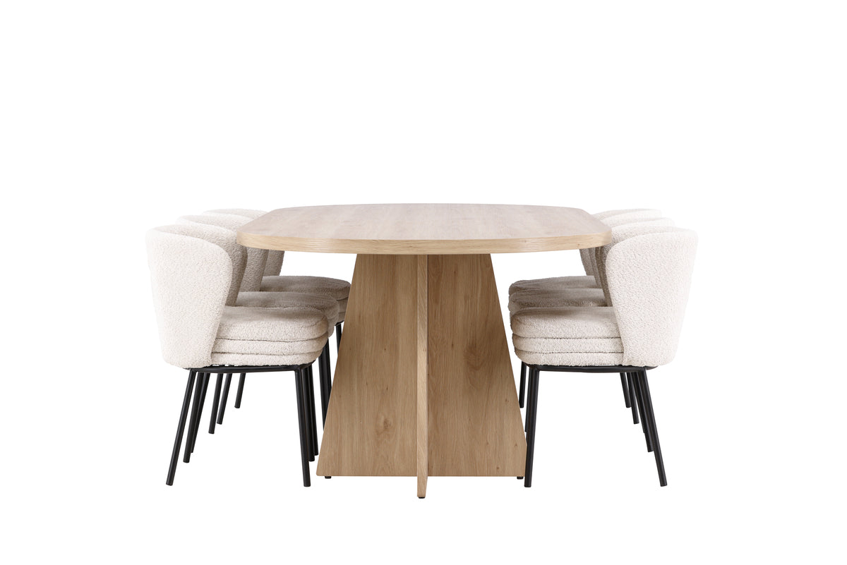 Venture Design Bootcut & Agnes Ovala Matbord 230 x 115 Natur + Matstolar 2-pack Vit