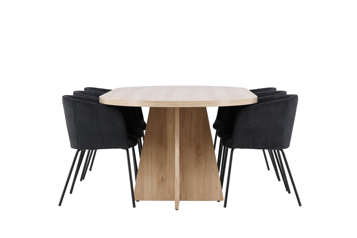 Venture Design Berit & Bootcut Matstolar Svart + Ovala Matbord 230 x 115 Natur
