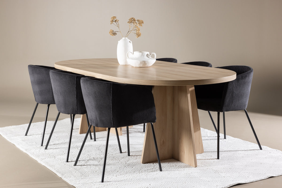 Venture Design Berit & Bootcut Matstolar Svart + Ovala Matbord 230 x 115 Natur
