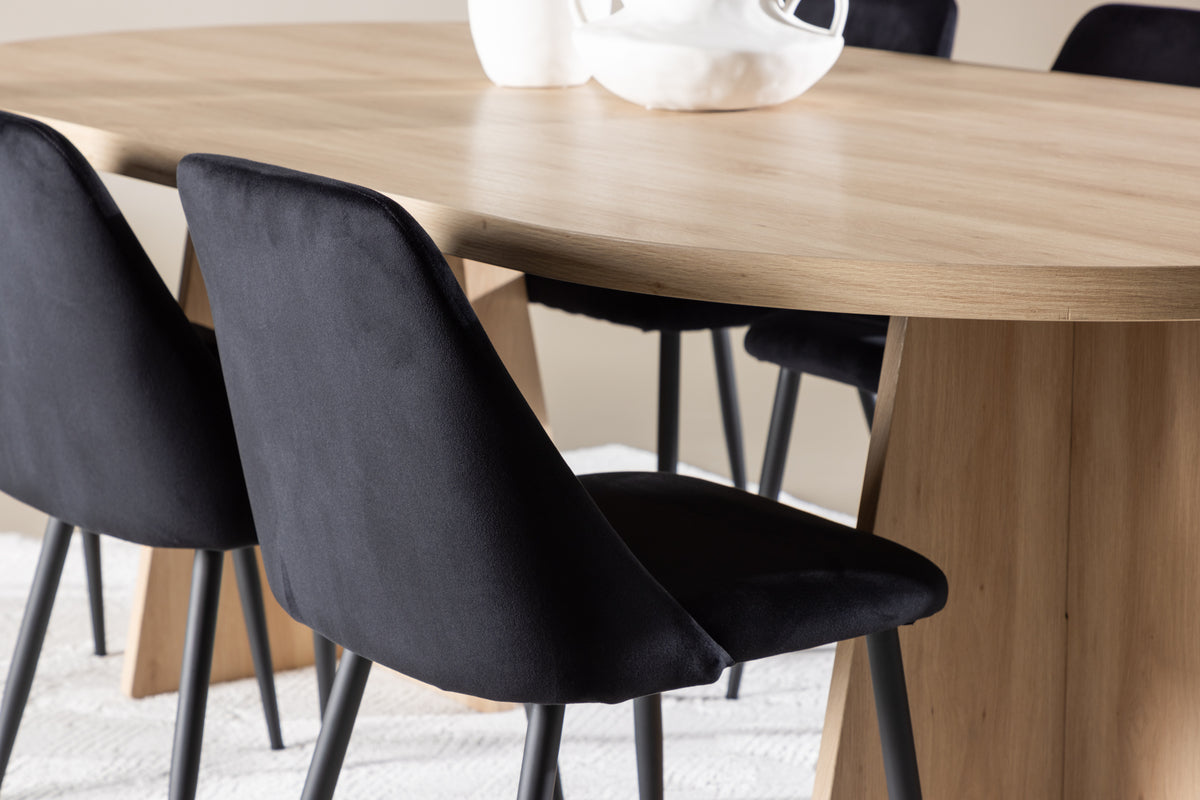 Venture Design Night & Bootcut Matstolar 2-pack Svart + Ovala Matbord 230 x 115 Natur