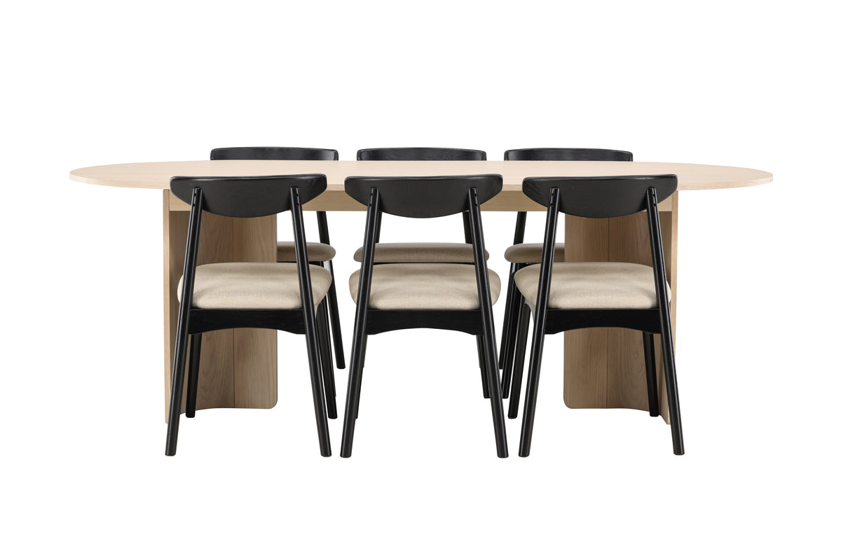 Venture Design Ven & Tyresö Matstolar 2-pack Svart + Ovala Matbord 220 x 100 Vitputsad