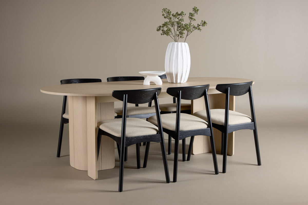 Venture Design Ven & Tyresö Matstolar 2-pack Svart + Ovala Matbord 220 x 100 Vitputsad