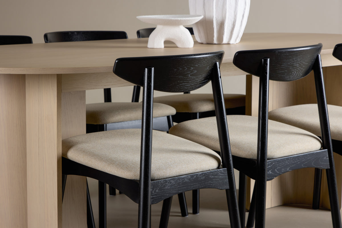 Venture Design Ven & Tyresö Matstolar 2-pack Svart + Ovala Matbord 220 x 100 Vitputsad