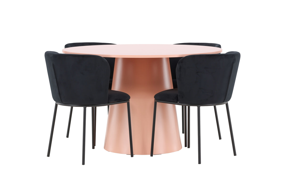 Venture Design Lanzo & Edina Runda Matbord ⌀120 Persika + Matstolar 2-pack Svart