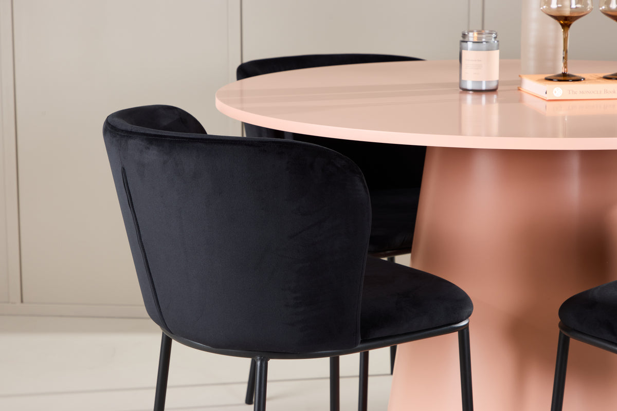 Venture Design Lanzo & Edina Runda Matbord ⌀120 Persika + Matstolar 2-pack Svart