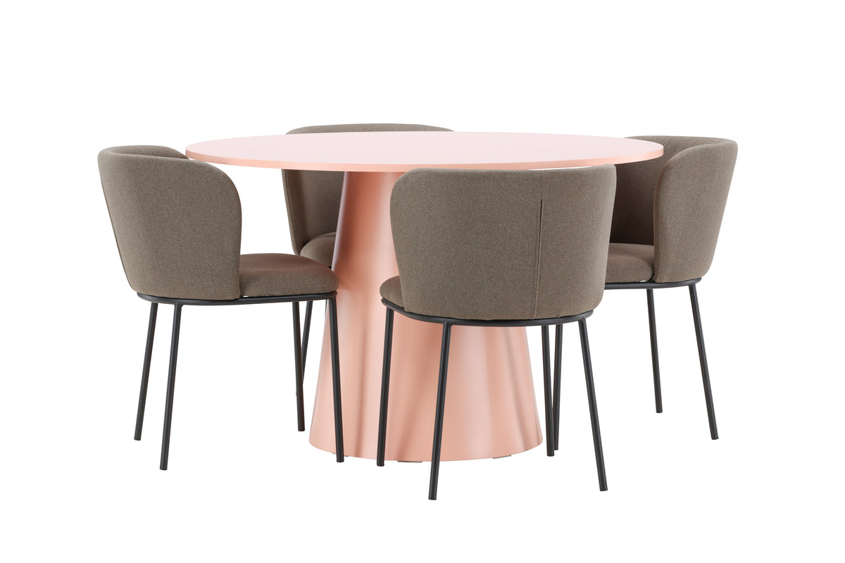 Venture Design Lanzo & Edina Runda Matbord ⌀120 Persika + Matstolar 2-pack Brun