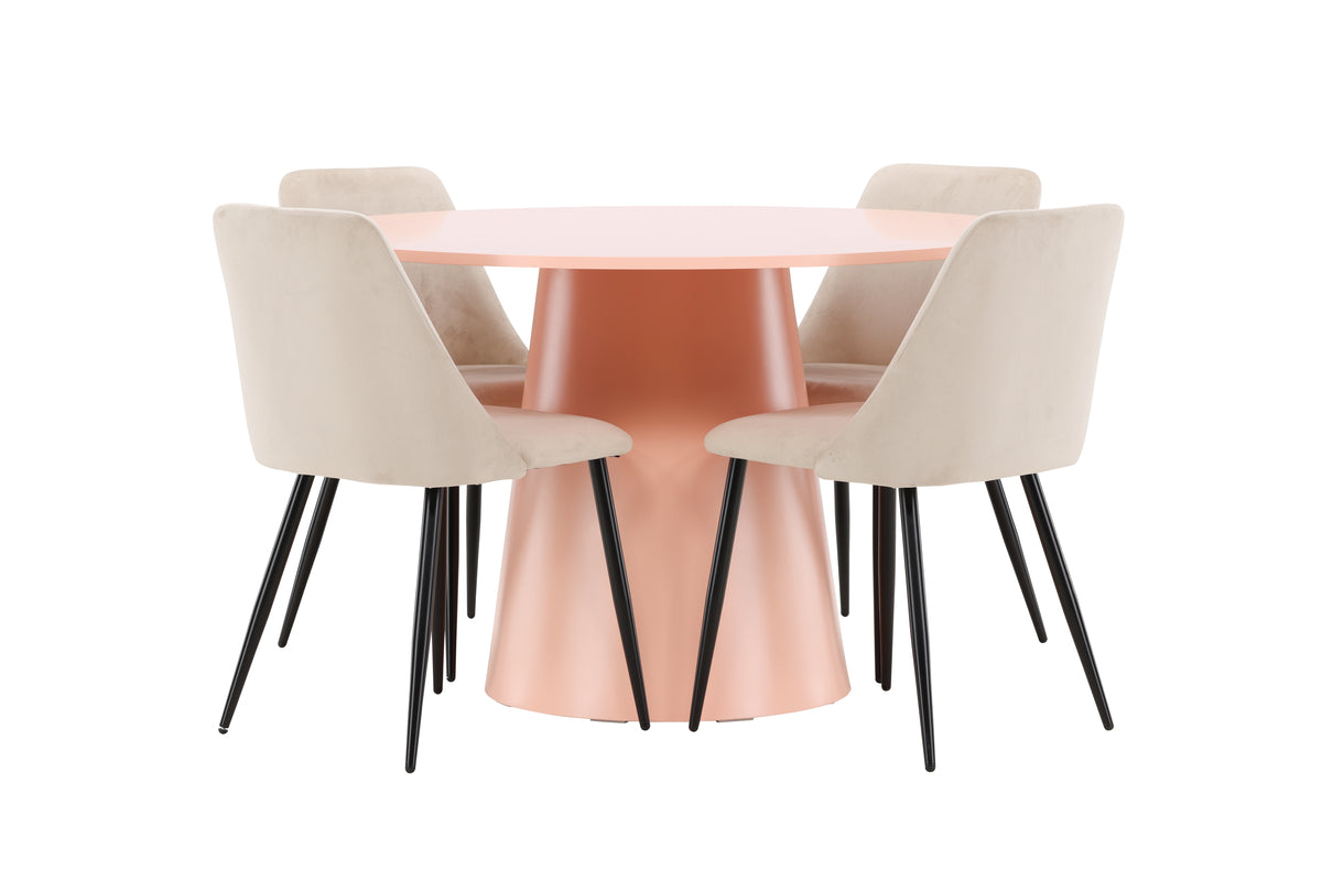 Venture Design Lanzo & Night Runda Matbord ⌀120 Persika + Matstolar 2-pack Beige