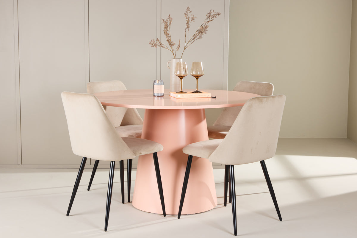 Venture Design Lanzo & Night Runda Matbord ⌀120 Persika + Matstolar 2-pack Beige