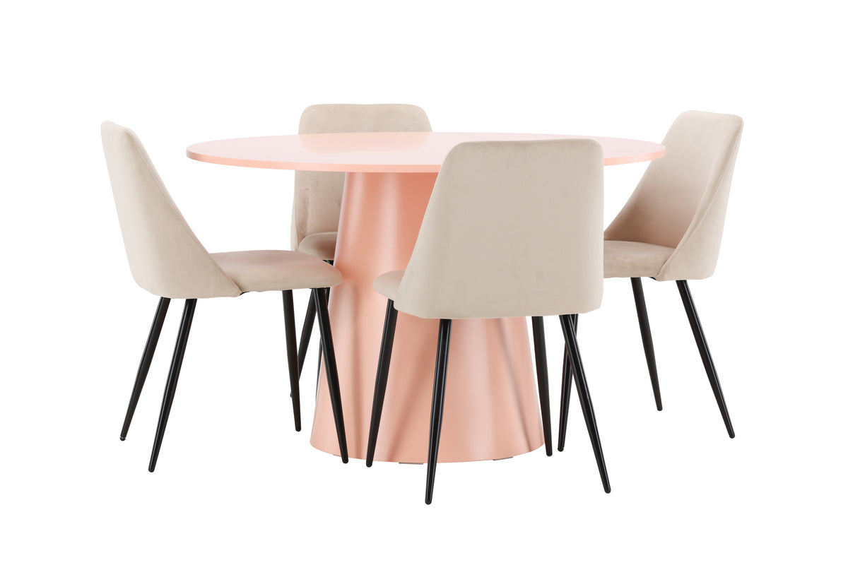 Venture Design Lanzo & Night Runda Matbord ⌀120 Persika + Matstolar 2-pack Beige