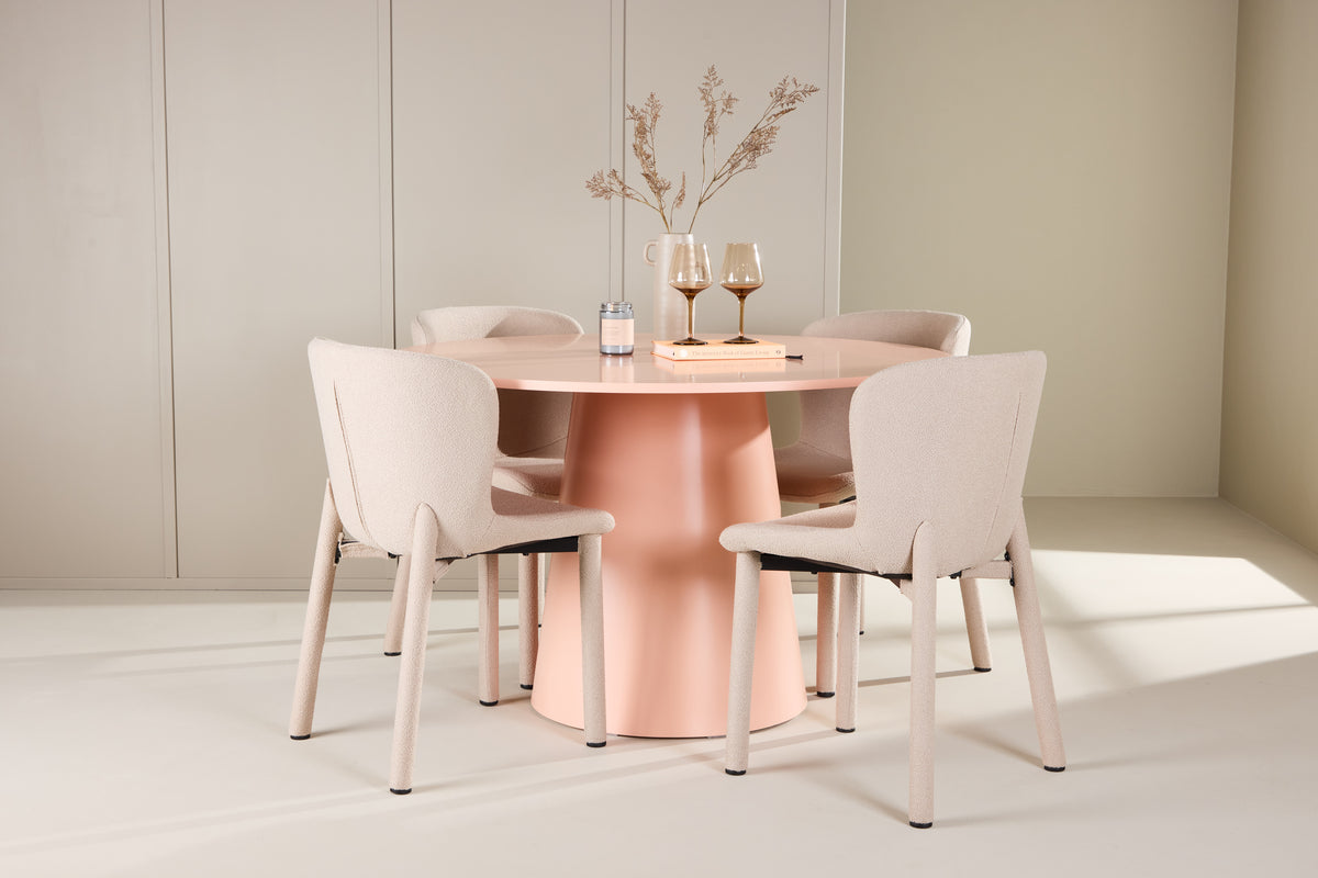 Venture Design Lanzo & Astoria Runda Matbord ⌀120 Persika + Matstolar 2-pack Beige