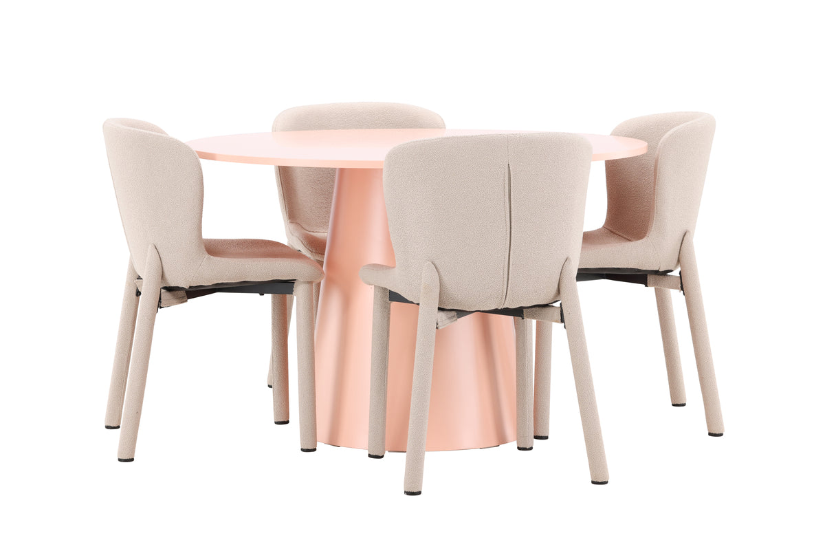 Venture Design Lanzo & Astoria Runda Matbord ⌀120 Persika + Matstolar 2-pack Beige