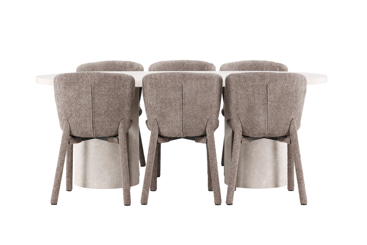 Venture Design Narvik & Astoria Rektangulära Matbord 200 x 100 Beige + Matstolar 2-pack Brun