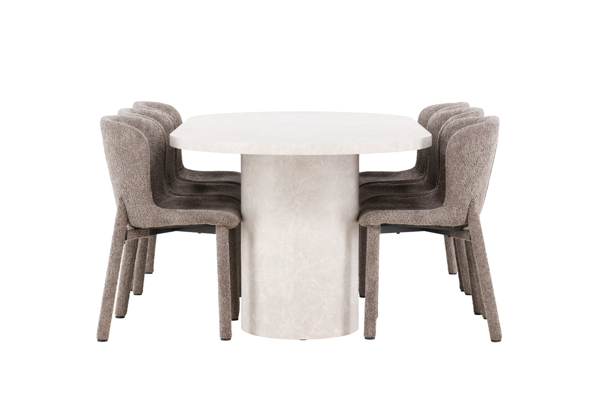 Venture Design Narvik & Astoria Rektangulära Matbord 200 x 100 Beige + Matstolar 2-pack Brun