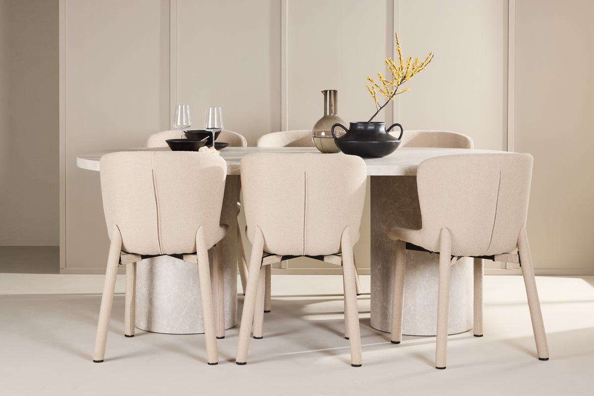Venture Design Narvik & Astoria Rektangulära Matbord 200 x 100 Beige + Matstolar 2-pack Beige