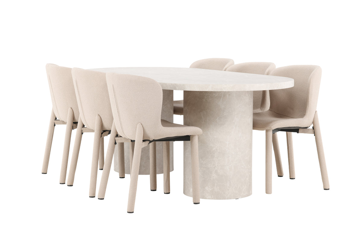Venture Design Narvik & Astoria Rektangulära Matbord 200 x 100 Beige + Matstolar 2-pack Beige