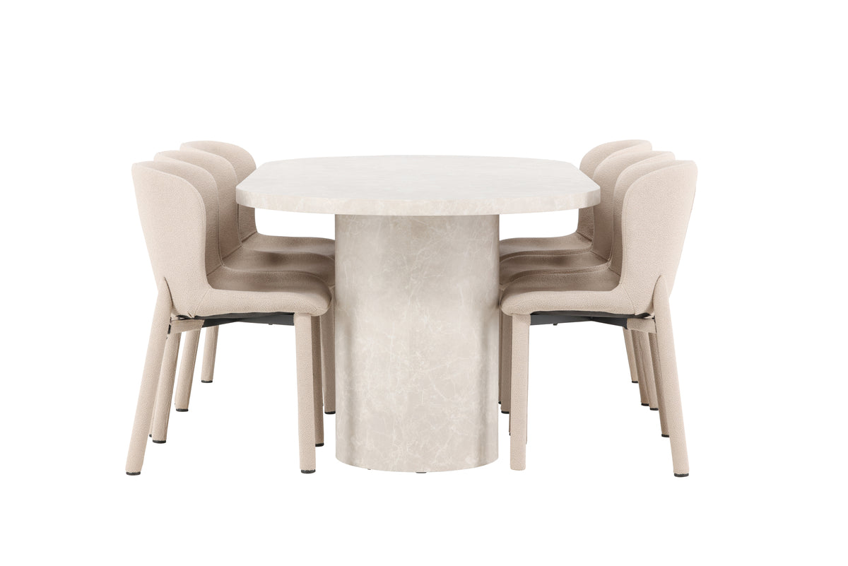 Venture Design Narvik & Astoria Rektangulära Matbord 200 x 100 Beige + Matstolar 2-pack Beige