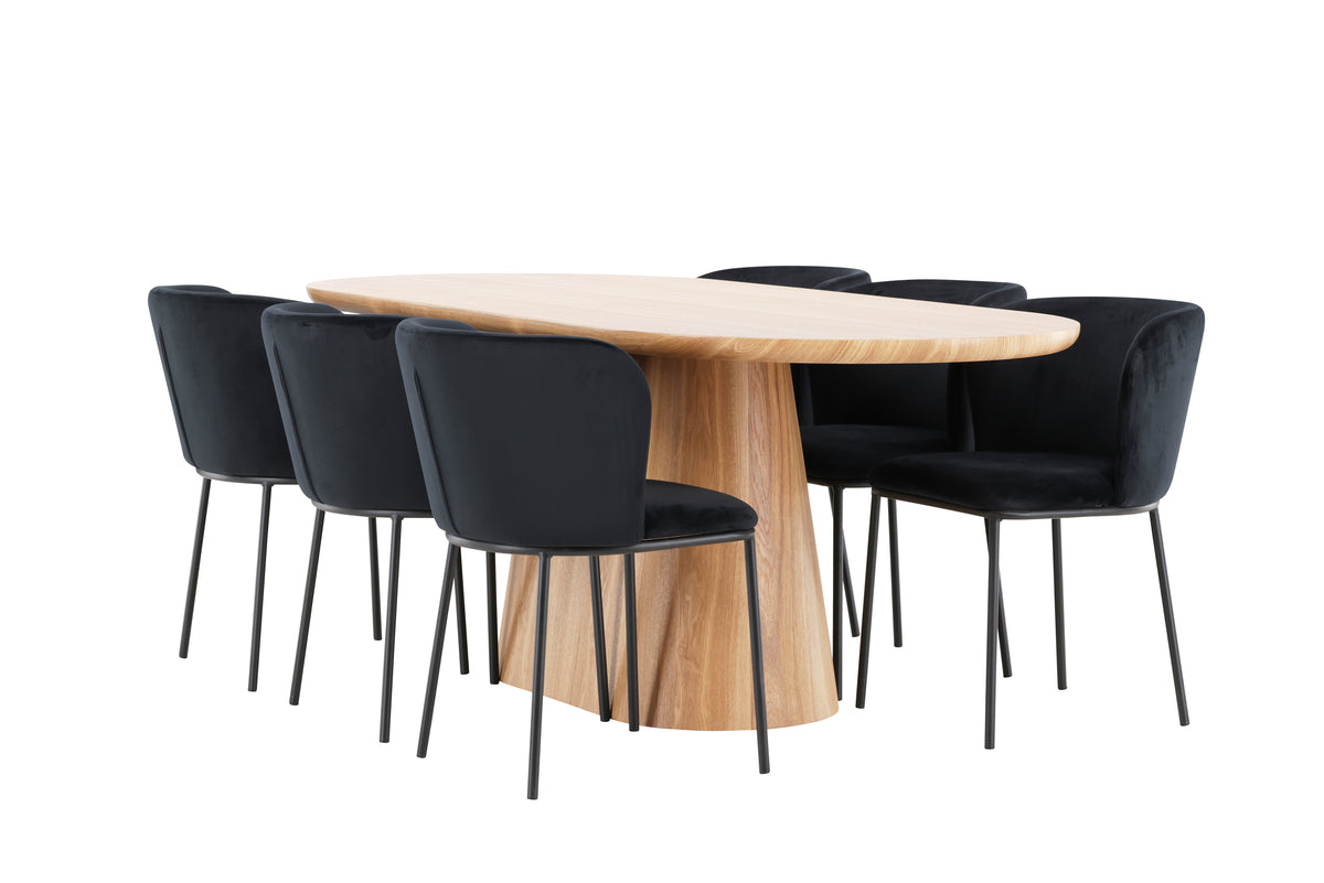 Venture Design Edina & Stjärnö Matstolar 2-pack Svart + Ovala Matbord 200 x 90 Natur