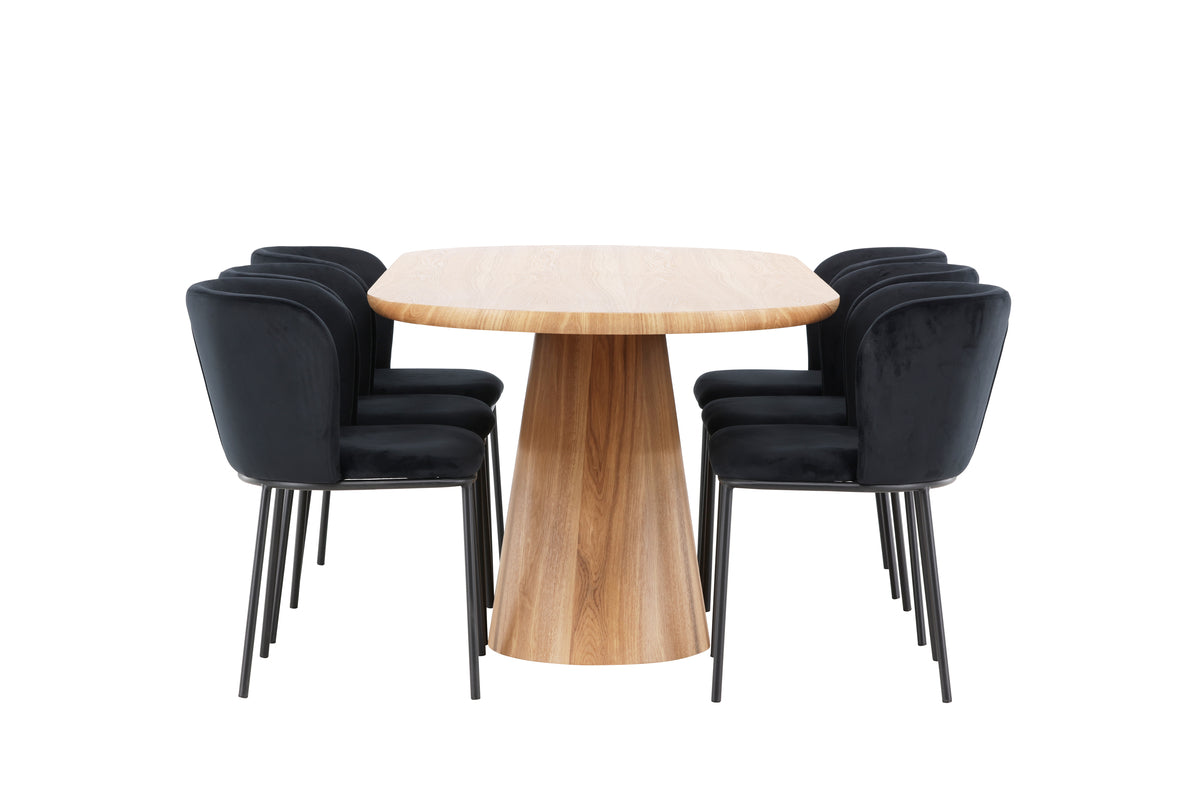 Venture Design Edina & Stjärnö Matstolar 2-pack Svart + Ovala Matbord 200 x 90 Natur