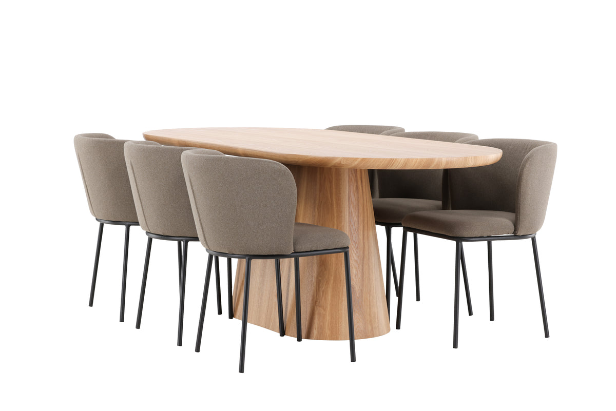 Venture Design Edina & Stjärnö Matstolar 2-pack Brun + Ovala Matbord 200 x 90 Natur