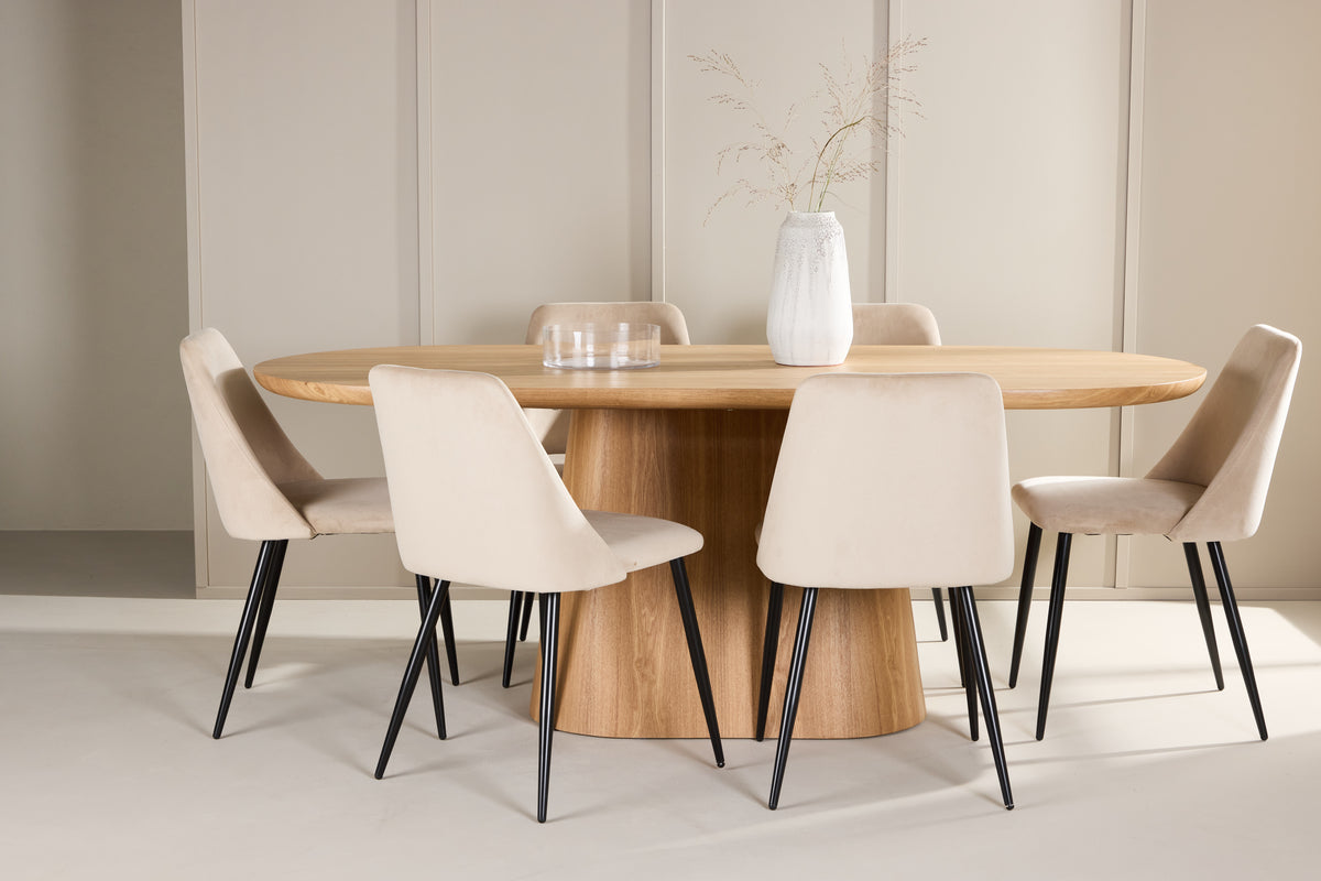 Venture Design Night & Stjärnö Matstolar 2-pack Beige + Ovala Matbord 200 x 90 Natur