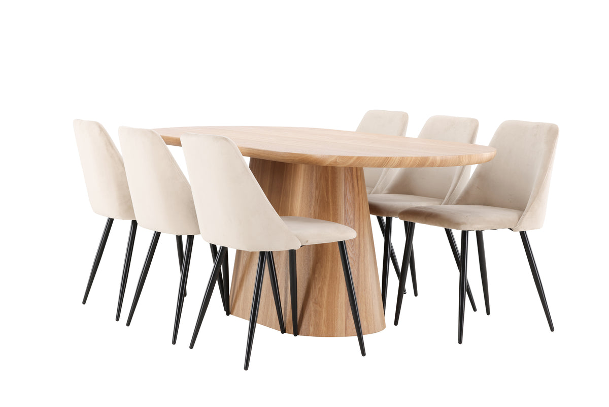 Venture Design Night & Stjärnö Matstolar 2-pack Beige + Ovala Matbord 200 x 90 Natur