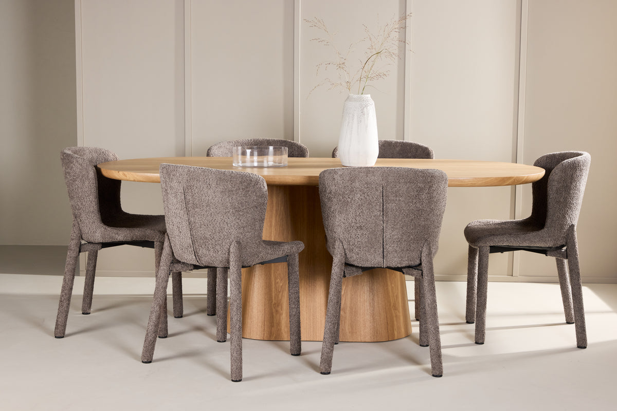 Venture Design Stjärnö & Astoria Ovala Matbord 200 x 90 Natur + Matstolar 2-pack Brun