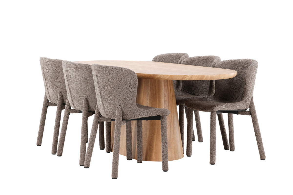 Venture Design Stjärnö & Astoria Ovala Matbord 200 x 90 Natur + Matstolar 2-pack Brun