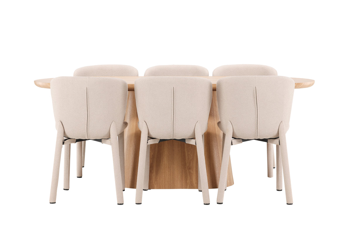 Venture Design Stjärnö & Astoria Ovala Matbord 200 x 90 Natur + Matstolar 2-pack Beige