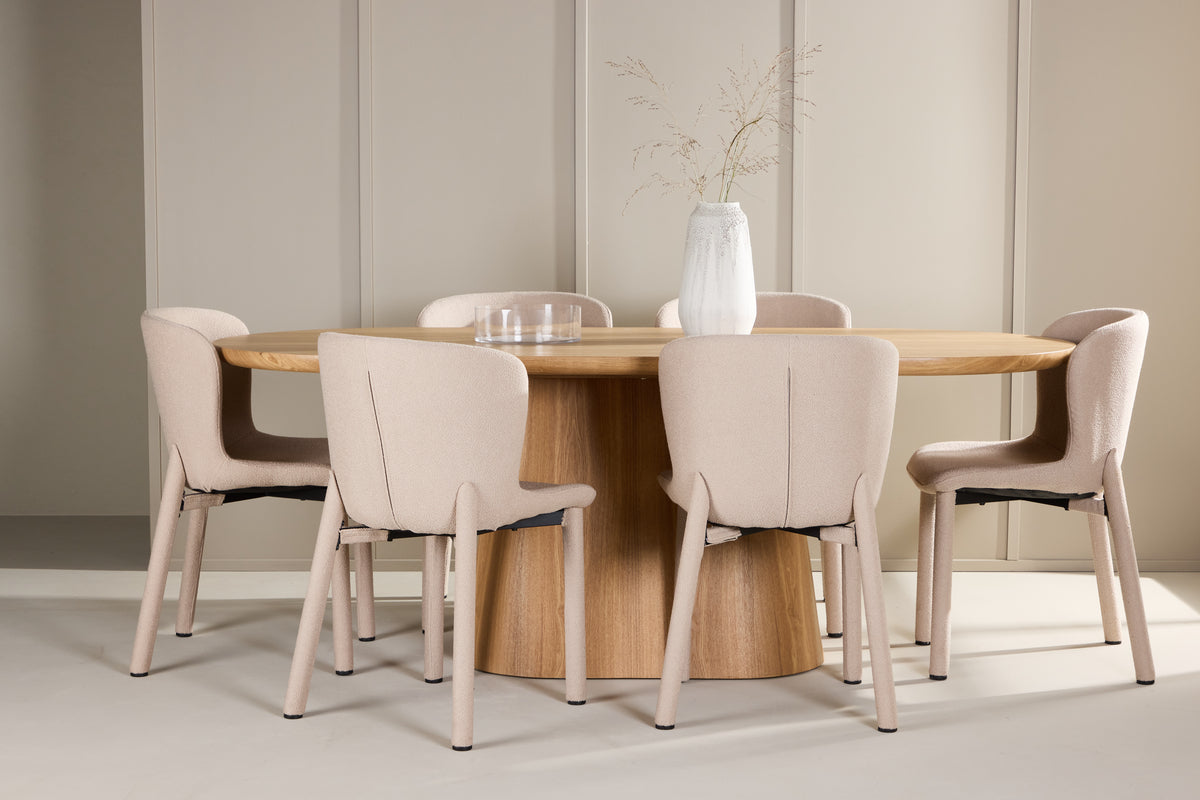 Venture Design Stjärnö & Astoria Ovala Matbord 200 x 90 Natur + Matstolar 2-pack Beige