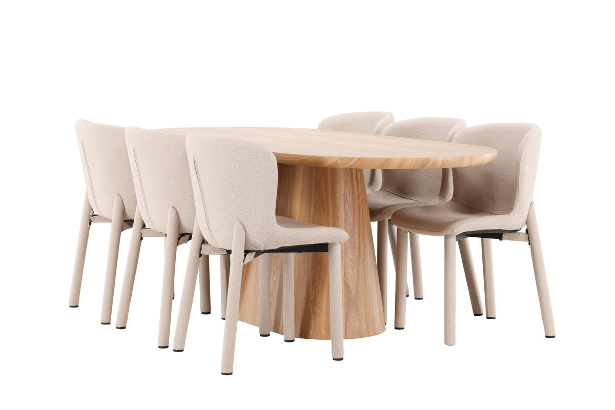 Venture Design Stjärnö & Astoria Ovala Matbord 200 x 90 Natur + Matstolar 2-pack Beige