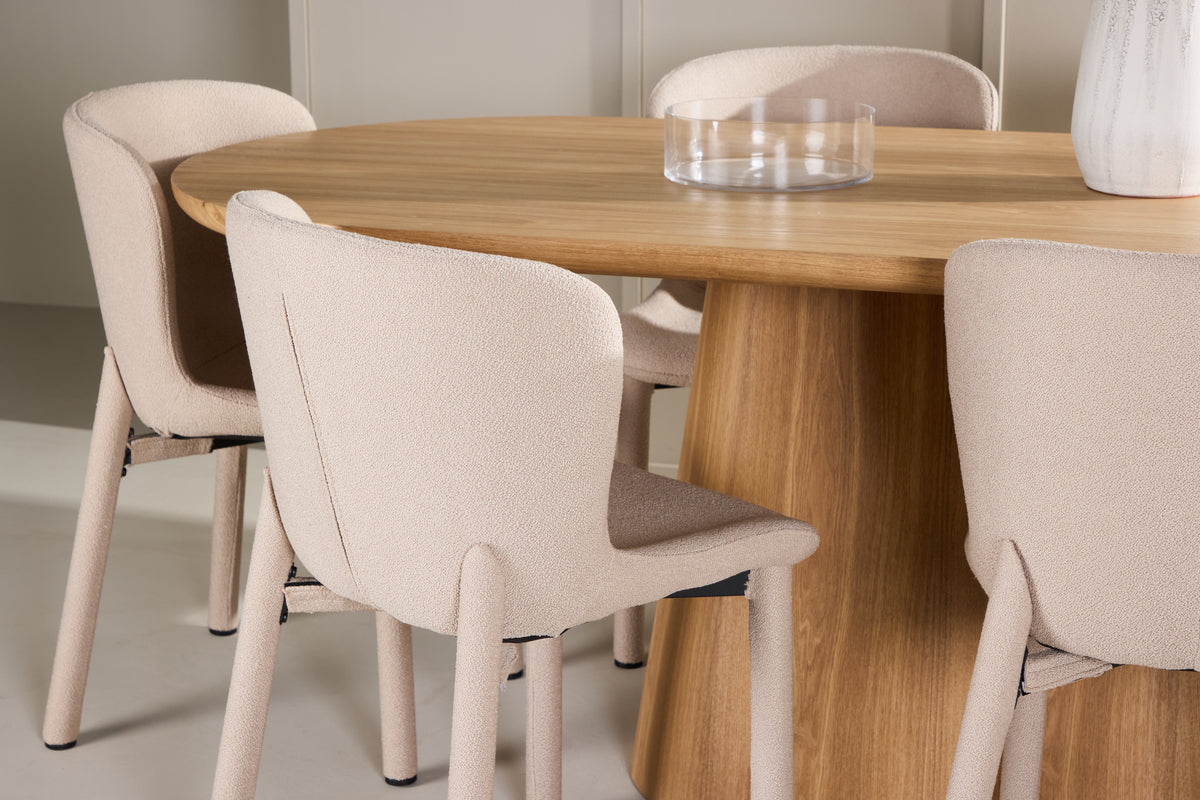 Venture Design Stjärnö & Astoria Ovala Matbord 200 x 90 Natur + Matstolar 2-pack Beige