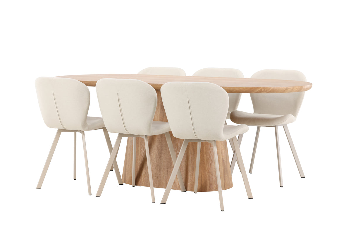 Venture Design Stjärnö & Lilja Ovala Matbord 200 x 90 Natur + Matstolar 2-pack Beige