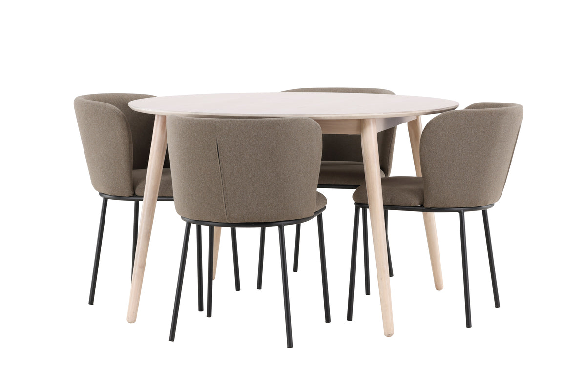 Venture Design Edina & Flora Matstolar 2-pack Brun + Runda Matbord ⌀120 Vitputsad