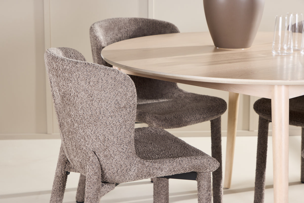 Venture Design Flora & Astoria Runda Matbord ⌀120 Vitputsad + Matstolar 2-pack Brun