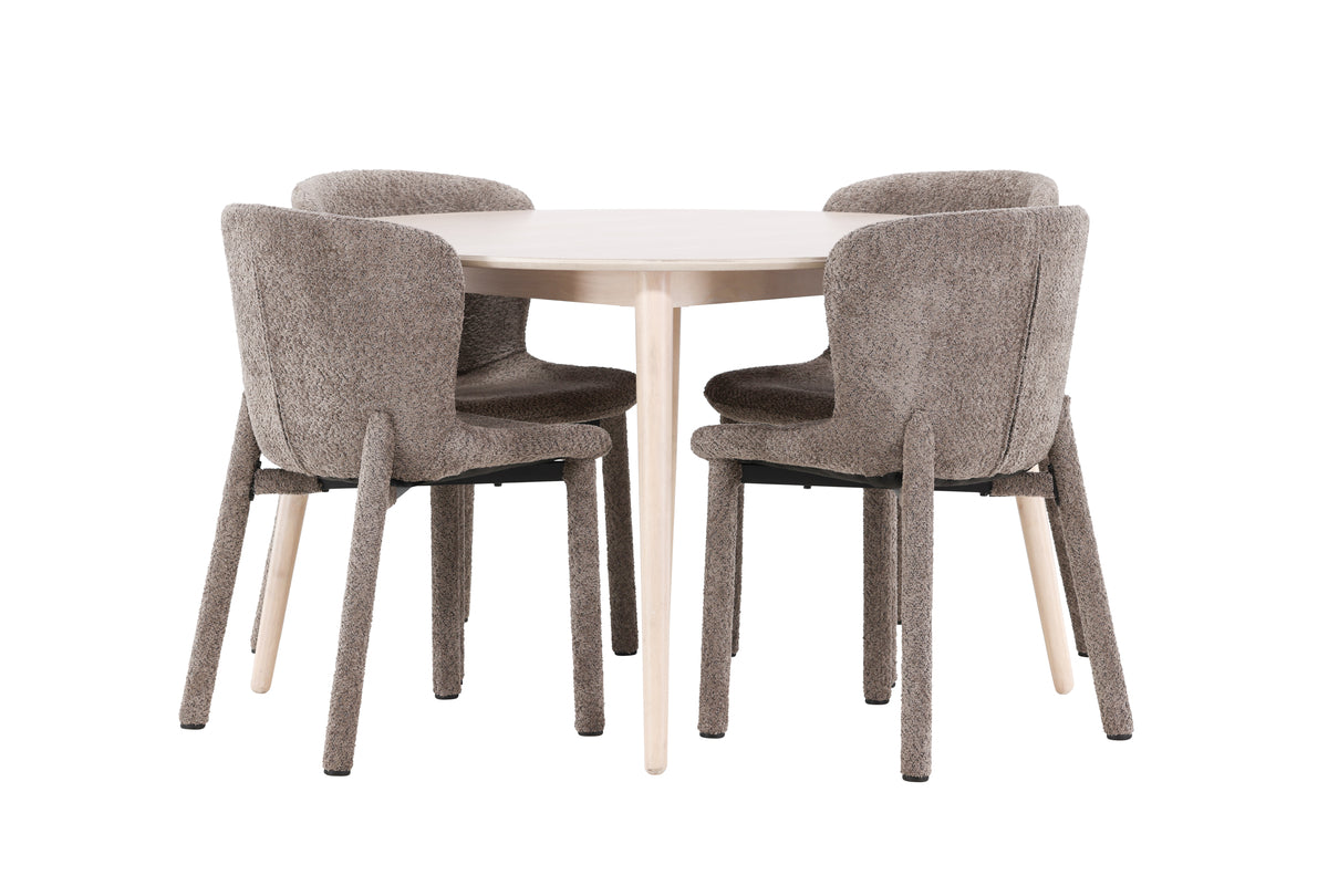 Venture Design Flora & Astoria Runda Matbord ⌀120 Vitputsad + Matstolar 2-pack Brun