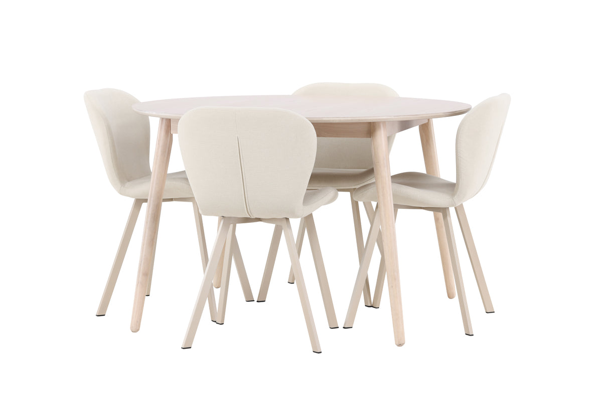 Venture Design Flora & Lilja Runda Matbord ⌀120 Vitputsad + Matstolar 2-pack Beige