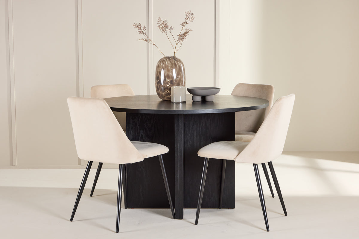Venture Design Night & Strada Matstolar 2-pack Beige + Rektangulära Matbord ⌀120 Svart