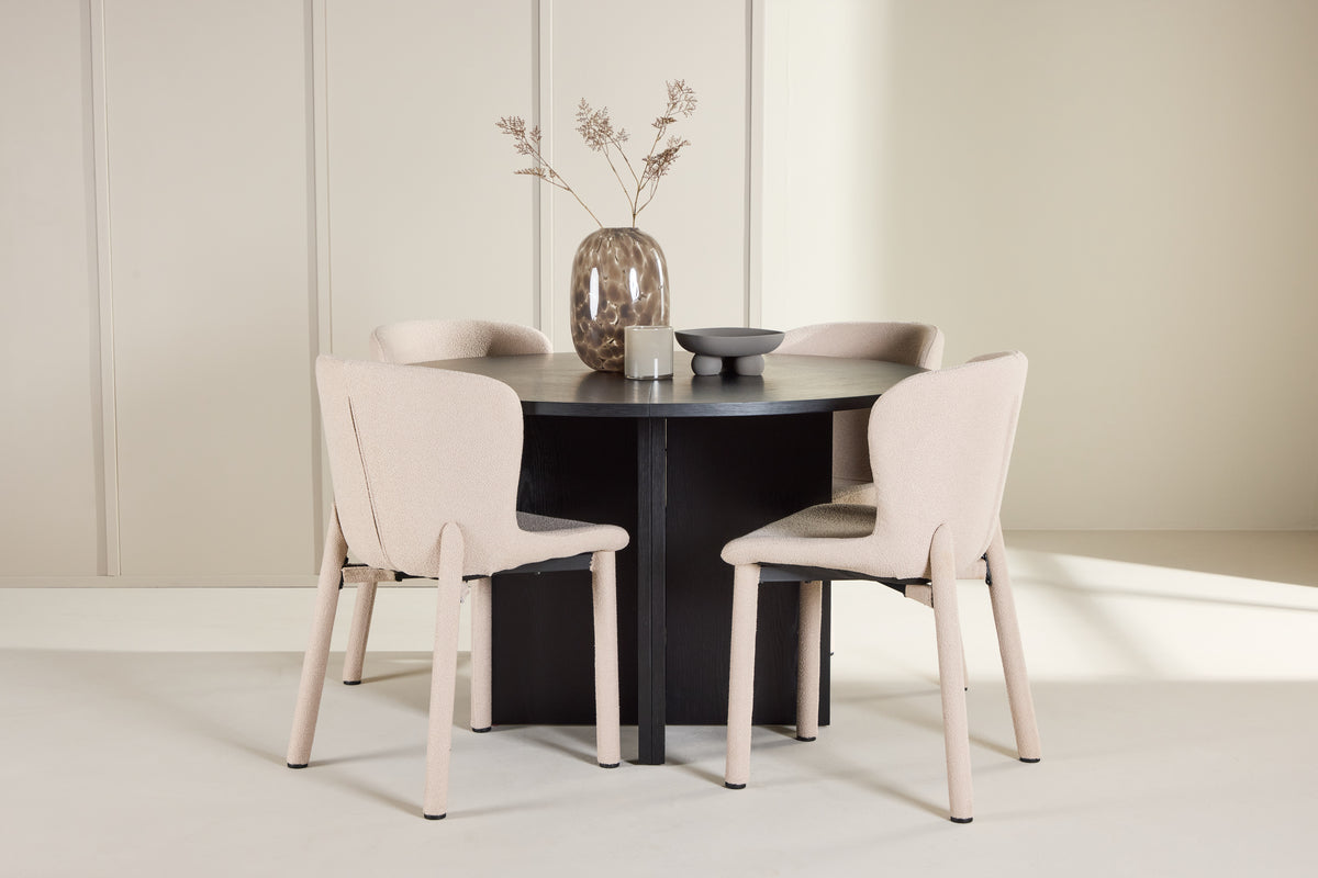 Venture Design Strada & Astoria Rektangulära Matbord ⌀120 Svart + Matstolar 2-pack Beige