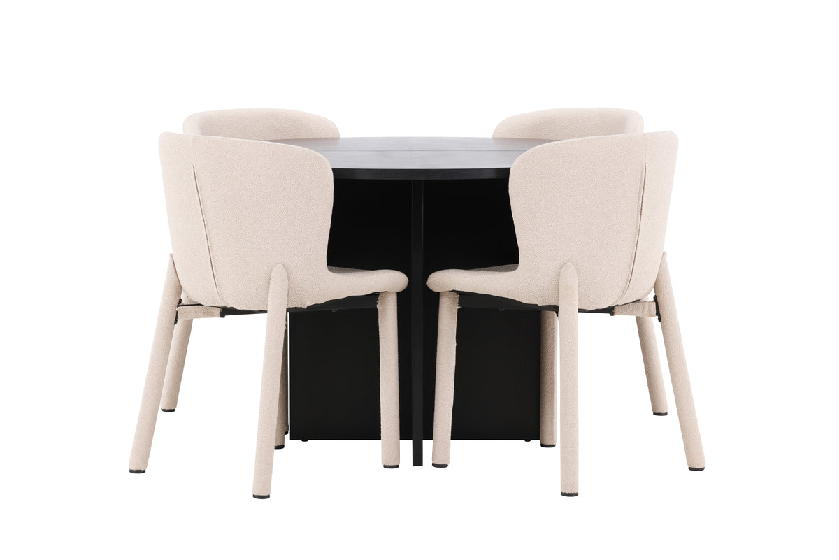 Venture Design Strada & Astoria Rektangulära Matbord ⌀120 Svart + Matstolar 2-pack Beige