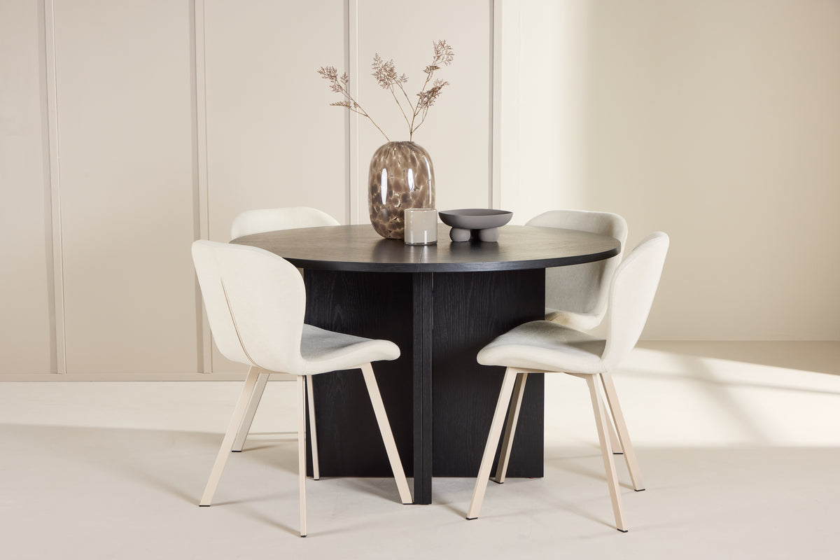 Venture Design Strada & Lilja Rektangulära Matbord ⌀120 Svart + Matstolar 2-pack Beige