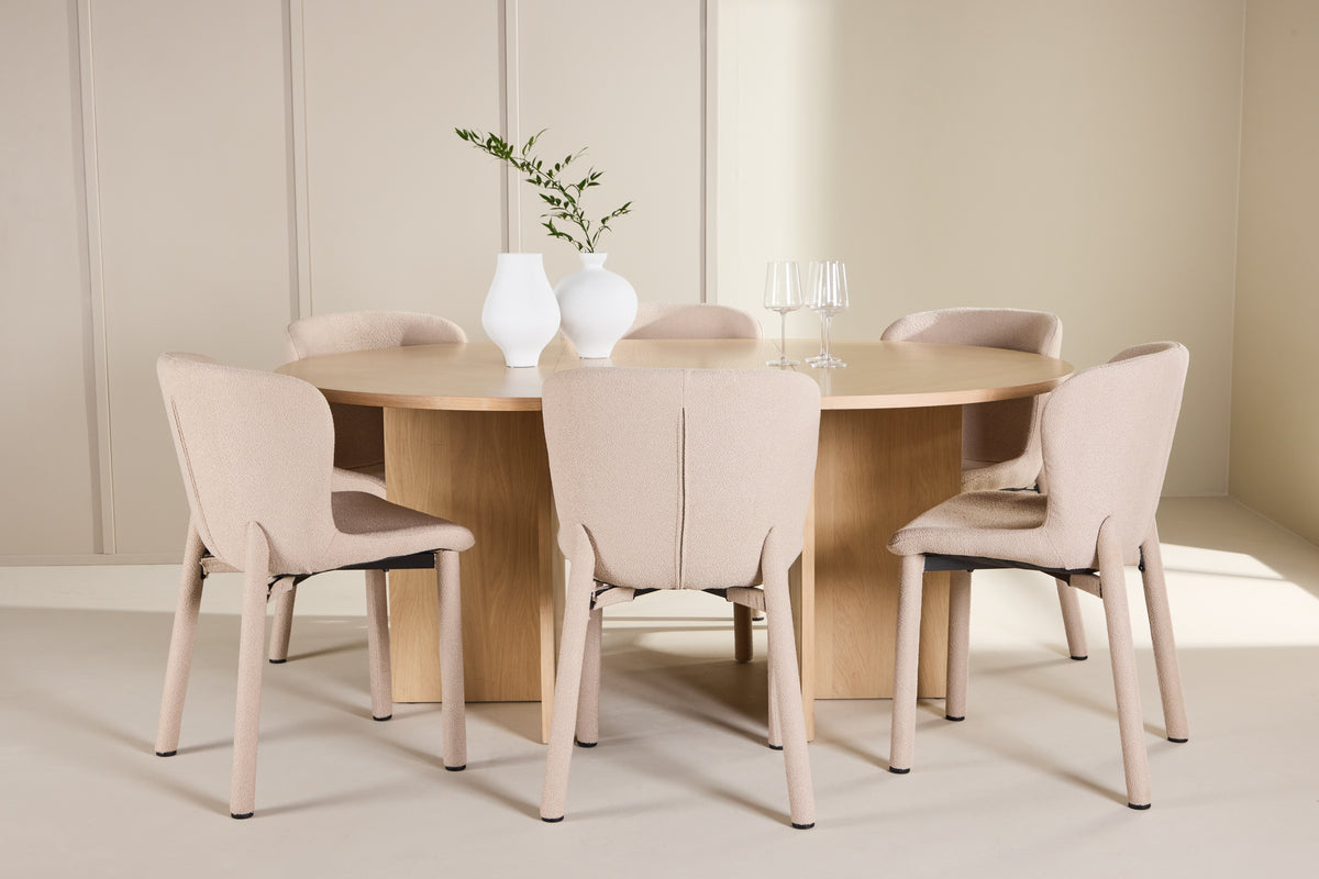 Venture Design Strada & Astoria Rektangulära Matbord ⌀120 Vitputsad + Matstolar 2-pack Beige