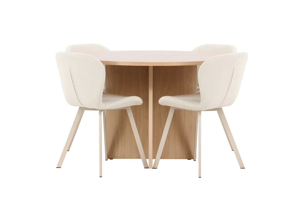 Venture Design Strada & Lilja Rektangulära Matbord ⌀120 Vitputsad + Matstolar 2-pack Beige