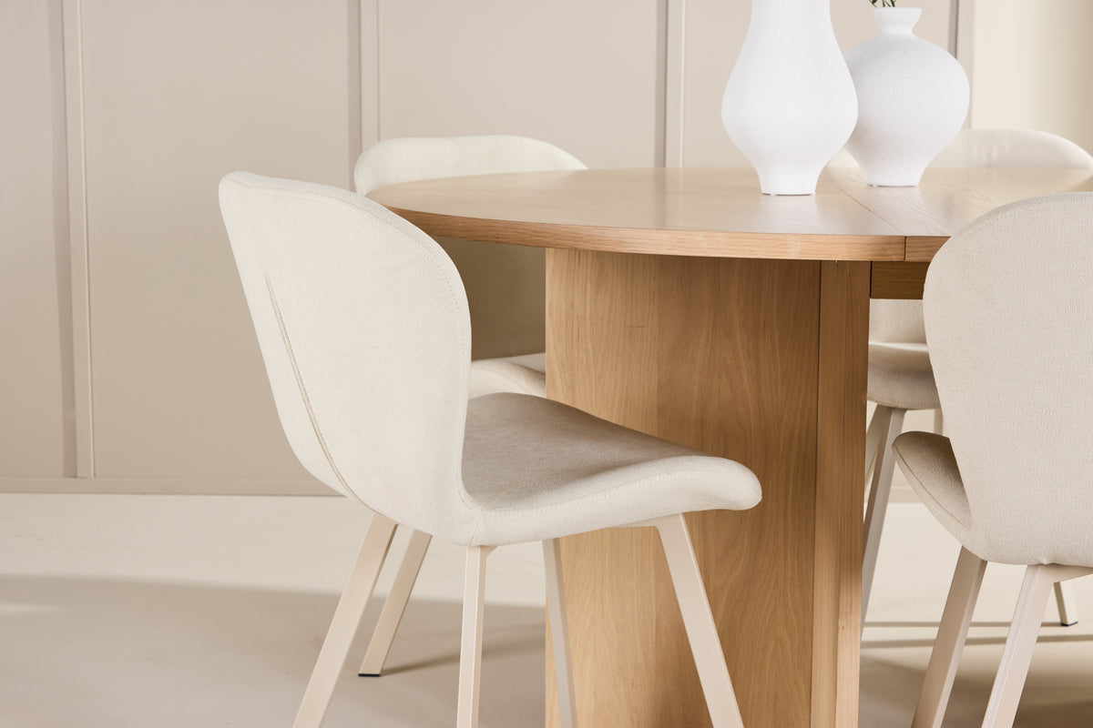 Venture Design Strada & Lilja Rektangulära Matbord ⌀120 Vitputsad + Matstolar 2-pack Beige