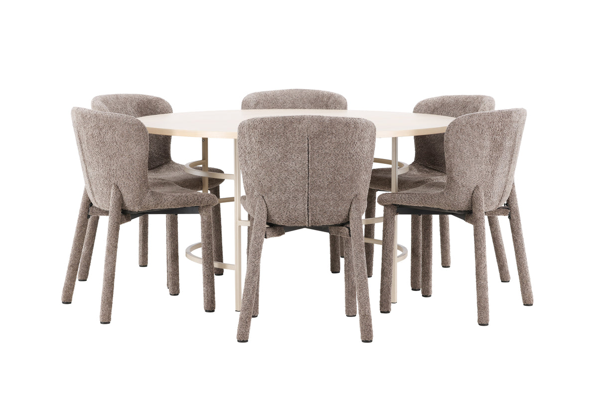 Venture Design Copenhagen & Astoria Runda Matbord ⌀140 Vitputsad + Matstolar 2-pack Brun