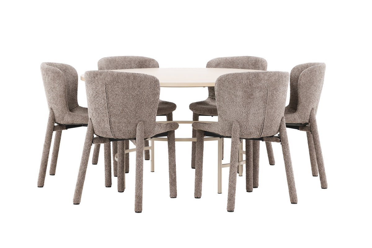 Venture Design Copenhagen & Astoria Runda Matbord ⌀140 Vitputsad + Matstolar 2-pack Brun