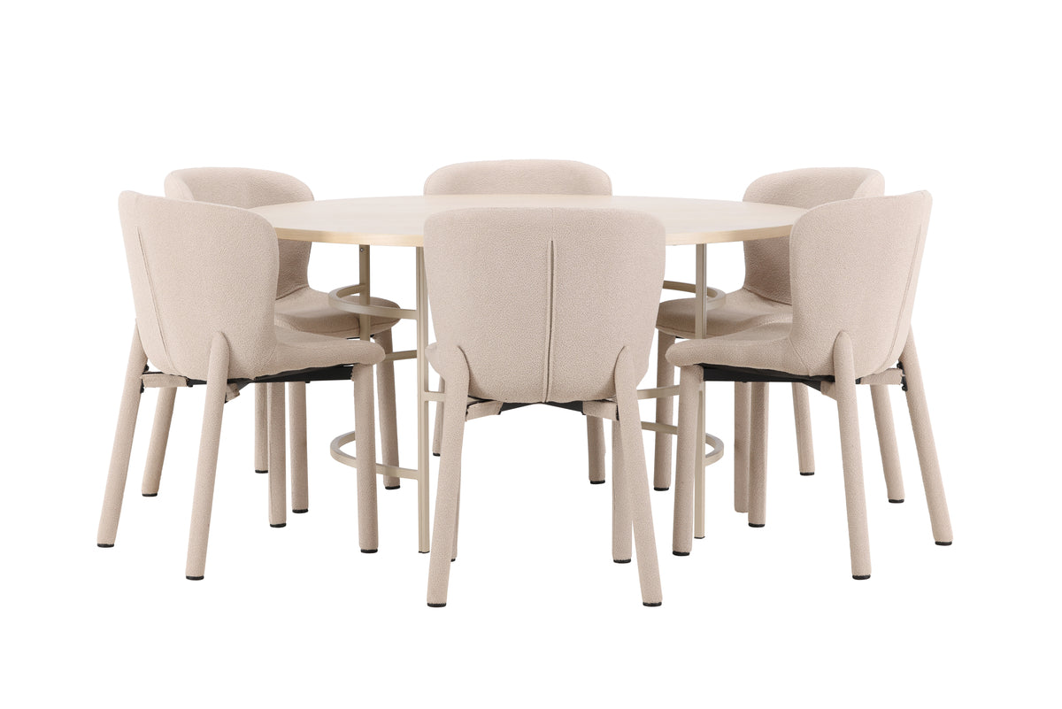 Venture Design Copenhagen & Astoria Runda Matbord ⌀140 Vitputsad + Matstolar 2-pack Beige