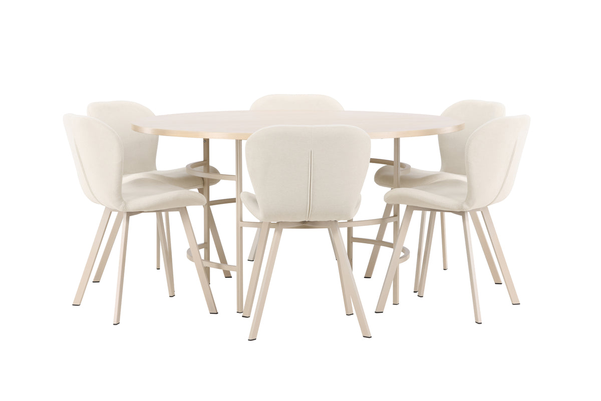 Venture Design Copenhagen & Lilja Runda Matbord ⌀140 Vitputsad + Matstolar 2-pack Beige