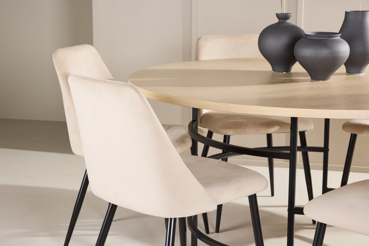 Venture Design Night & Copenhagen Matstolar 2-pack Beige + Runda Matbord ⌀140 Vitputsad